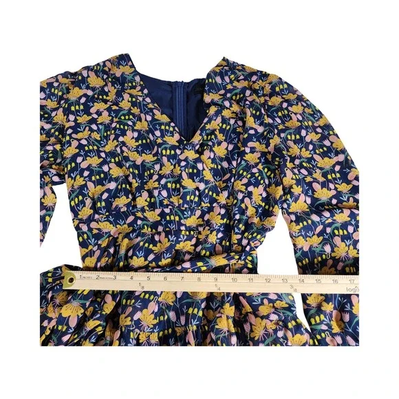 Kendall + Kylie Floral Ruffle Mini Dress Navy Blue Yellow Pink Long Sleeve 12/14 - Picture 5 of 9